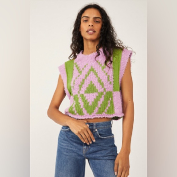 Free People Sweaters - NWT FREE PEOPLE DIAMONDS FOR DAYS VEST IN PURPLE AND GREEN SZ SMALL